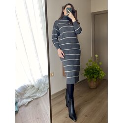 BALIKÇI YAKA ÇİZGİLİ TRİKO ELBİSE