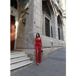 KIRMIZI NAİA BÜZGÜ DETAY ELBİSE