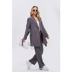Bi Kuğu Antrasit Çizgili Alt Üst Takım Regular Kruvaze Kemerli Ceket Pantolon