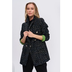 Bi Kuğu Buklet Kumaş Düğmeli Astarlı Uzun Yırtmaçlı Kadın Blazer Ceket