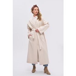 Bi Kuğu Oversize Astarsız Balıksırtı Bornoz Model Uzun Kadın Kaban