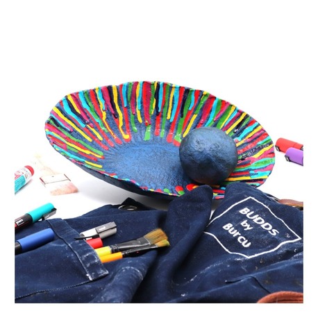 Papier Mache Karnaval Oval Kase - Mavi ve Çok Renkli