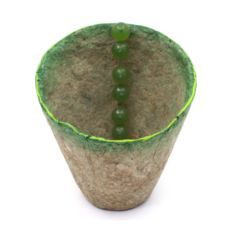 Papier Mache Peridot Konik Kap - Naturel ve Yeşil