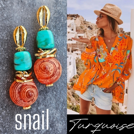 Carol Snail and Shell Turquoise Küpeler
