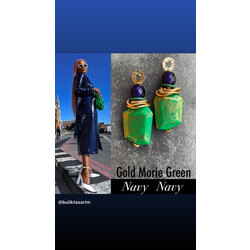 Gold Morie Green Navy Küpeler