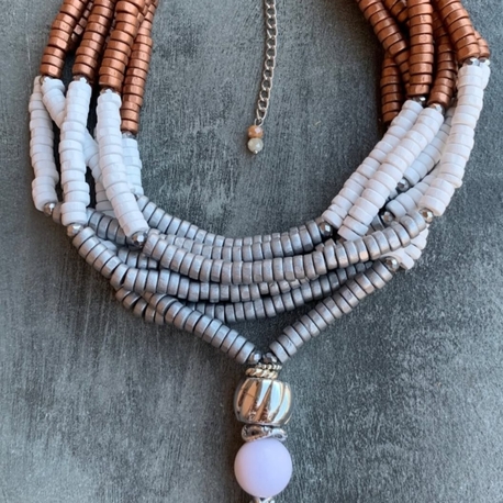 Rose White Gray Bamboo Necklace