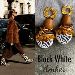 Black White Amber Küpeler
