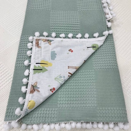 Yeşil Poplin Kumaş Çok Amaçlı Bebek Battaniyesi