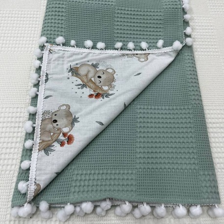 Yeşil Poplin Kumaş Çok Amaçlı Bebek Battaniyesi
