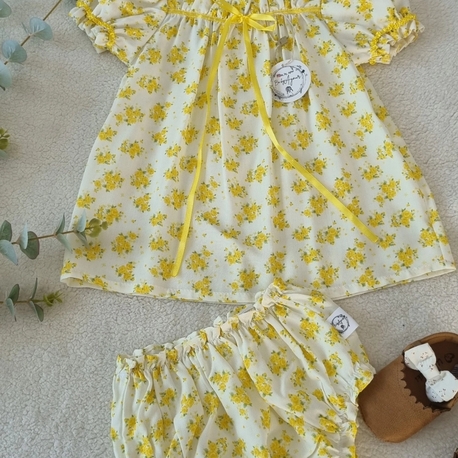 Sarı mini elbise ve bloomer ikili set 