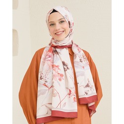 İpek Twill Rosa Çiçek Desenli-Kiremit
