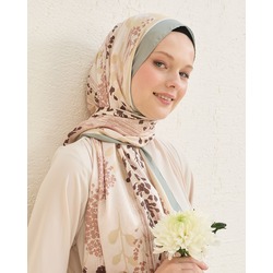 İpek Twill Mimosa Çiçek Desenli-Mint
