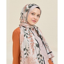 İpek Twill Mimosa Çiçek Desenli-Bej