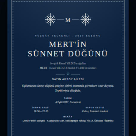 Sünnet Düğünü Davetiye Paketi 2027 — 5 Varyantlı HTML Davetiye