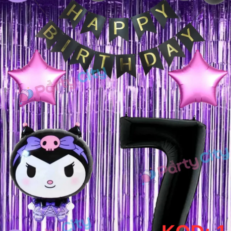 Kuromi Folyo Balon Temalı Full Balon Seti-yıldızlı-arka Fonlu Doğum Günü Kutlama Balon Seti