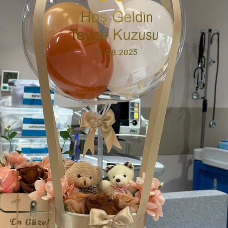 Peluşlu balon kutusu krem set
