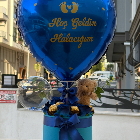 Mavi kalp Hoş geldin balon kutusu