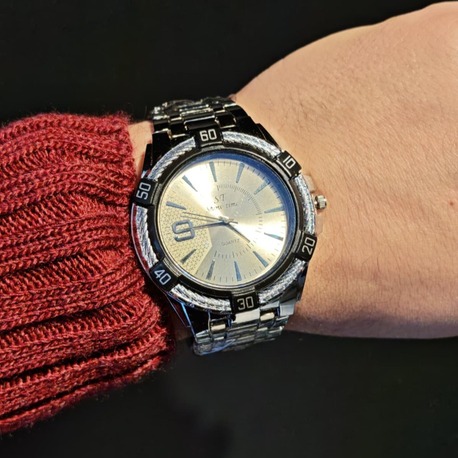 Rolex-Gümüş Saat Siyah Detaylı