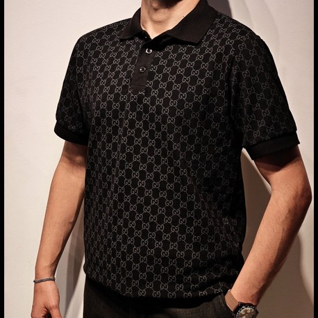 Premium Desenli Polo Yaka Tişört-Siyah
