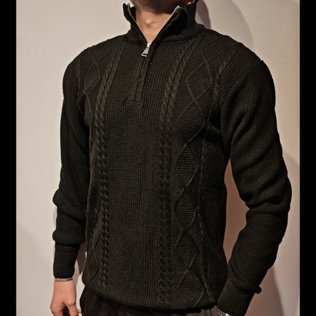 Selanik Örgü Fermuarlı Sweatshirt-Siyah