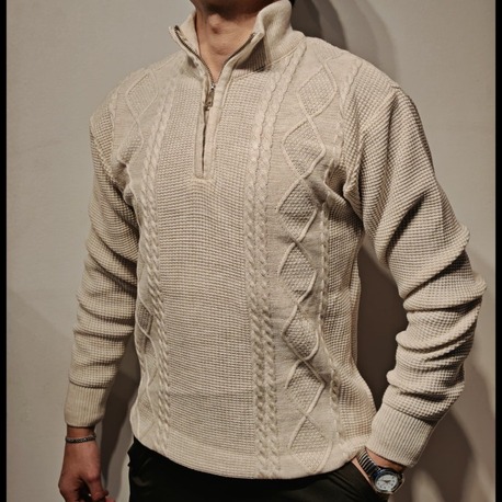 Selanik Örgü Fermuarlı Sweatshirt-Krem
