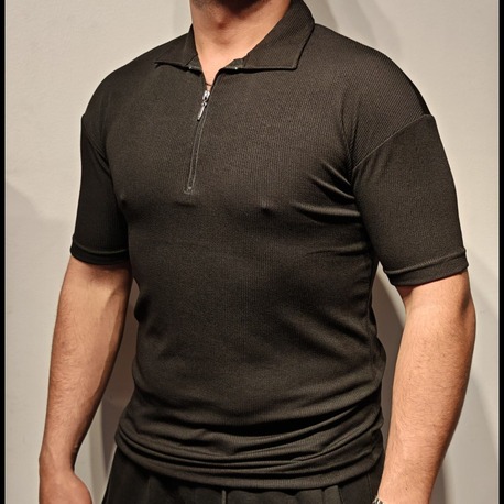 Premium Polo Yaka Triko Tişört-Siyah