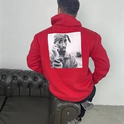 KIRMIZI 2PAC KAPÜŞONLU SWEATSHİRT 