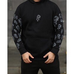 KOLLARI BASKILI SİYAH OVERSİZE SWEATSHİRT 