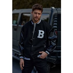 B KOLLARİ DERİ OVERSİZE KOLEJ CEKET