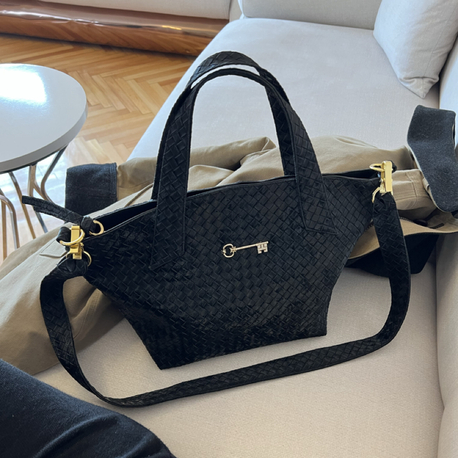 Süet Siyah Hasır City Bag