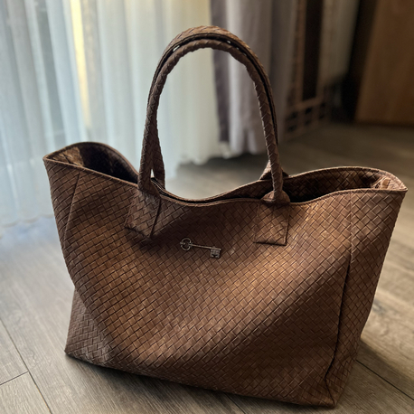 Süet Kahve Hasır Deri Maxi ShoppingBag 