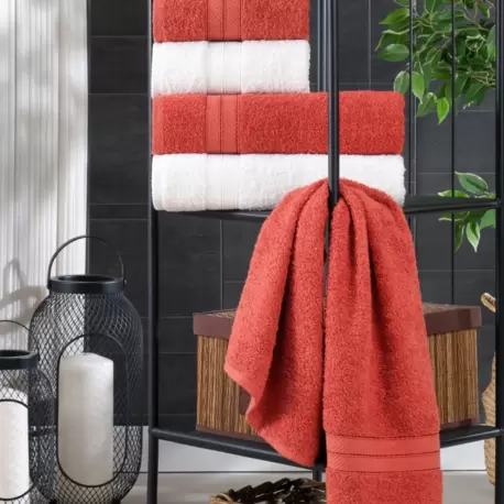 Bella 4'lü Banyo Havlu Seti | Pamuklu | Çeyiz Seti | Krem-Kiremit 