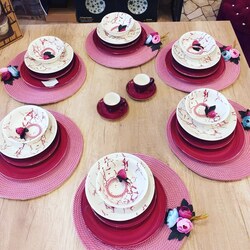 tulu porselen 24 parça 6 kişilik yemek takımı mürdüm
