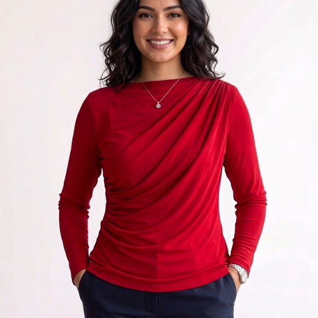 Belden ve Omuzdan Büzgülü Kırmızı Body 