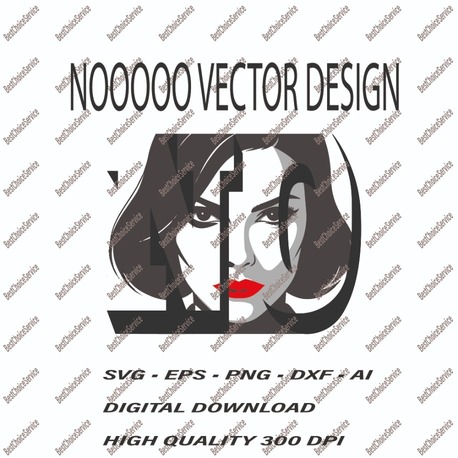 Modern Woman Portrait Vector Art - "NO - WOMAN" Bold Graphic Design SVG, EPS, PNG, DXF, AI