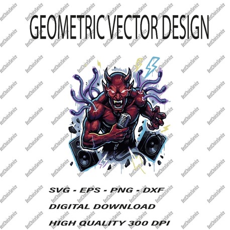 Rockstar Devil Vector Illustration - Music Demon SVG, EPS, PNG, DXF - Digital Download
