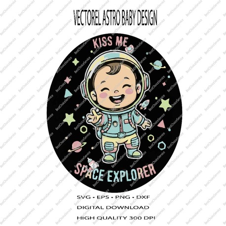 Cute Astronaut Baby Vector Design - Space Explorer SVG, EPS, PNG, DXF - Digital Download
