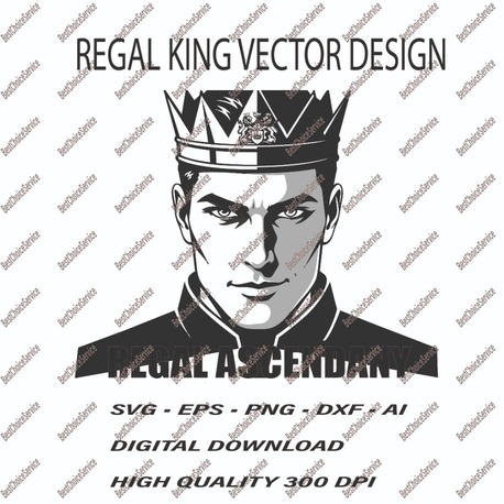 Regal King Crown Vector Art - Majestic Prince Portrait SVG, EPS, PNG, DXF, AI - Digital Download