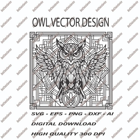 Geometric Owl Vector Design - Majestic Wisdom Owl SVG, EPS, PNG, DXF, AI - Digital Download