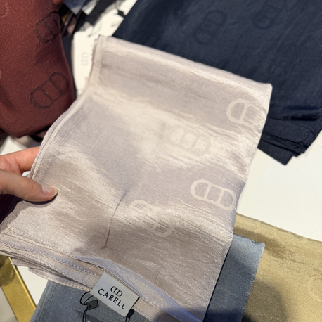 CARELL |  Etiketli Monogram Desen Liora Pamuk Şal Bej