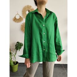 BENETTON YEŞİLİ HAM KETEN GÖMLEK 