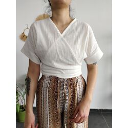 KREM ŞİLE BEZİ CROP BLUZ