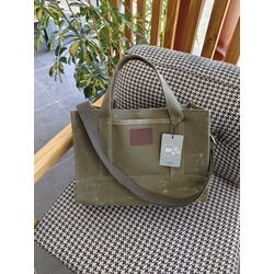 YAĞ YEŞİLİ TOTE BAG MUMLU KANVAS ÇANTA 