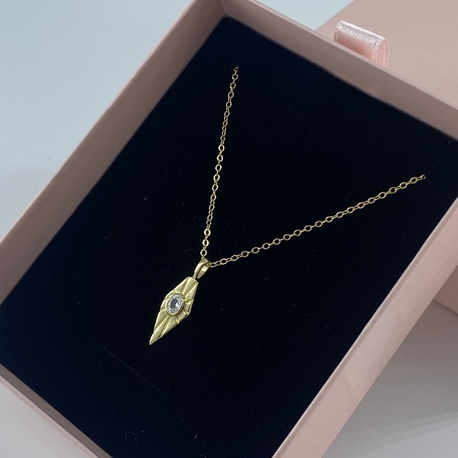 Gold Taşlı Plaka Kolye | 925 Ayar Gümüş