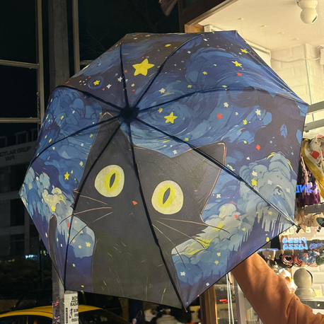 Yıldızlı Gece Kedi Şemsiye