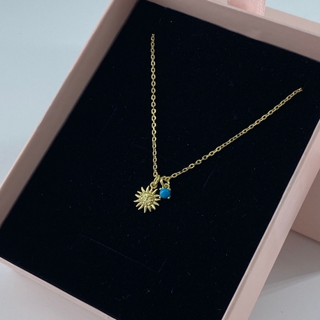 Gold Mavi Taşlı Güneş Kolye | 925 Ayar Gümüş