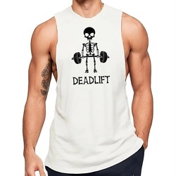 Deadlift İskelet Baskılı Sporcu Tank-Top Atlet | Bisiklet Yaka Kolsuz Tişört