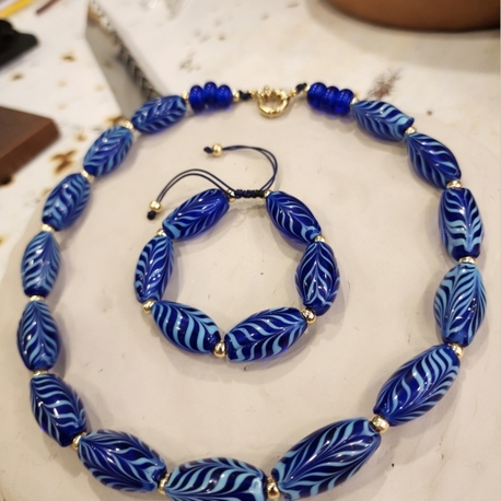 Murano Camı Ebru Kolye ve Bileklik