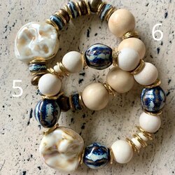 BiniBeca Large Irregular bead bracelets /creme and blue