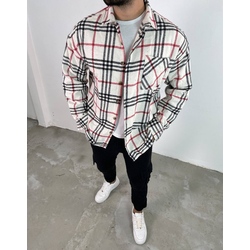 unisex beyaz kırmızı siyah ekoseli oduncu gömlek